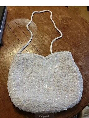 Vtg Carla Marchi White Beaded Evening Purse Rope Strap Small